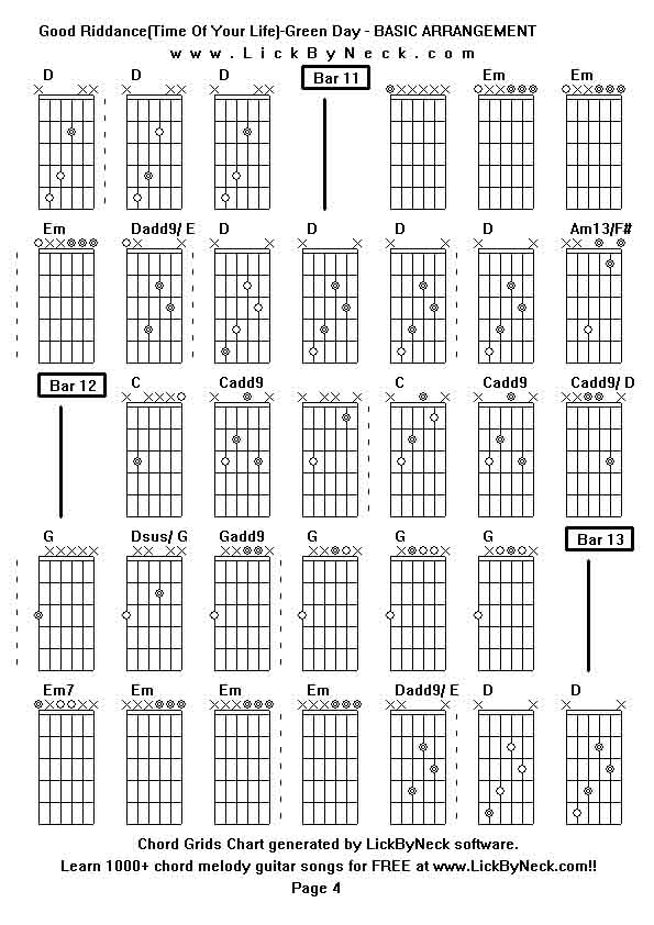 Chord Grids Chart of chord melody fingerstyle guitar song-Good Riddance(Time Of Your Life)-Green Day - BASIC ARRANGEMENT,generated by LickByNeck software.